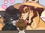 anthro clothing dessert food hat headgear headwear heart_symbol ice_cream licking tongue tongue_out blitzdrachin conditional_dnp dross_rotzank domestic_cat felid feline felis lion mammal pantherine 2023 hi_res