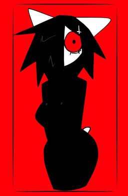 accessory anthro black_clothing black_hair breasts clothed clothed_female clothing cross curvy_figure eyelashes female female_anthro front_view hair hair_accessory hair_over_eye hairclip inverted_cross inverted_cross_hair_clip one_eye_obstructed red_background red_sclera round_eyes short_tail simple_background solo tail white_body white_ears white_tail xarop77 catwitch_(xarop77) domestic_cat felid feline felis mammal 2026 digital_drawing_(artwork) digital_media_(artwork) hi_res portrait three-quarter_portrait