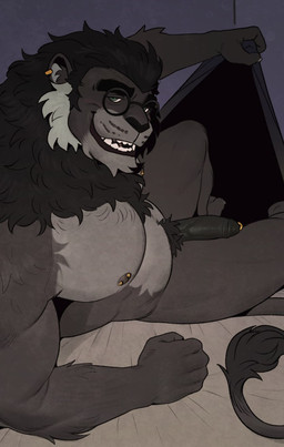 anthro areola barbell_piercing bed_sheet bedding bedroom_eyes biped black_body black_fur black_mane black_penis body_hair claws ear_piercing erection eyewear finger_claws fur genital_piercing genitals glasses green_eyes grey_body grey_fur happy_trail humanoid_genitalia humanoid_penis lifting_sheets looking_at_viewer male male_anthro mane multicolored_body multicolored_fur narrowed_eyes penis penis_piercing piercing prince_albert_piercing pubes round_glasses seductive smile smiling_at_viewer solo tail tail_tuft toe_claws tuft white_body white_fur roamingthrough felid lion mammal pantherine 2026 alternate_version_at_source digital_media_(artwork) hi_res