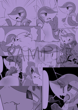 ambiguous_gender comic feral goo_creature hi_res hukitsuneko japanese_text nintendo pokémon pokémon_(species) reptile scalie snivy text togekiss tongue tongue_out video_games