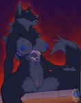 anthro belly_tattoo black_sclera blue_eyes breasts female genitals nipples nude offering_to_viewer poolside pussy smile solo spread_legs spreading tattoo kaislair mythology anastasia canid canine mammal mythological_canine mythological_creature werecanid werecanine werecreature werewolf