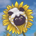 anthro ear_piercing ear_ring female flower happy heterochromia outside piercing plant purple_nose ring_piercing solo sunflower naoto elemental_creature flora_fauna mammal mephitid skunk 1:1 absurd_res hi_res