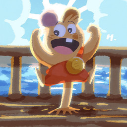 anthro biped brown_body chibi clothed clothing detailed_background open_mouth outside sea solo water hikari_gamba gamba_no_bouken gamba_no_bouken_(series) ganba mammal mouse murid murine rodent 1:1 2026