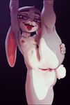 absurd_res anthro anus black_background bodily_fluids breasts butt claws dakoten digital_media_(artwork) disney ears_down erect_nipples eyebrows female flexible fur genitals grey_body grey_fur half-closed_eyes hi_res judy_hopps lagomorph leporid looking_at_viewer mammal narrowed_eyes naughty_face navel nipples nude on_one_leg open_mouth open_smile pivoted_ears presenting presenting_pussy purple_eyes pussy rabbit raised_arm raised_leg saliva saliva_on_tongue simple_background slim small_breasts smile solo spread_legs spreading standing tail teeth thick_thighs tongue tongue_out wide_hips zootopia