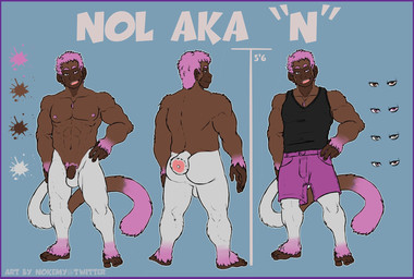 abs anthro athletic athletic_anthro athletic_male backsack balls biped border bottomwear butt clothed clothing color_swatch flaccid foreskin genitals grin hair hand_on_hip male multiple_angles navel nipples nude off/on pecs penis pink_hair pubes purple_border rear_view shirt shorts smile solo tank_top topwear delicatessen haplorhine mammal monkey primate flat_colors hi_res model_sheet signature