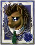 blue_eyes border brown_hair collar hair male moon necktie ornate_border portrait_(object) shirt_collar solo sun harwick friendship_is_magic hasbro my_little_pony doctor_whooves_(mlp) earth_pony equid equine horse mammal pony 2013 bust_portrait portrait