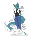 anthro blue_eyes bottomwear casual_clothing clothing male neck_tuft pants shirt simple_background solo tail tail_tuft topwear tuft white_background skull_bunz_official frost_jeckals_(huf13) fenril_(spicy_flakes) 1:1 hi_res