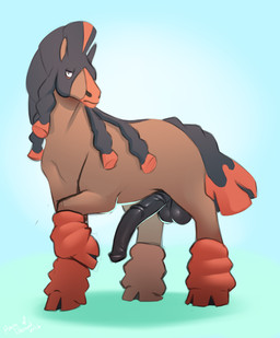 anatomically_correct anatomically_correct_genitalia anatomically_correct_penis animal_genitalia animal_penis balls big_penis black_hair black_penis blue_background brown_body brown_fur dreadlocks equine_genitalia equine_penis erection feral fur genitals grey_eyes hair looking_at_viewer male penis simple_background solo revadiehard nintendo pokemon equid generation_7_pokemon mammal mudsdale pokemon_(species) 2016 absurd_res digital_media_(artwork) hi_res