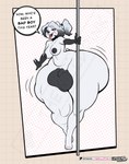 anthro balls big_balls bottom_heavy dialogue genitals gynomorph huge_balls huge_hips huge_thighs hyper hyper_balls hyper_genitalia hyper_hips hyper_thighs intersex logo penis pole small_penis solo speech_bubble text thick_thighs wide_hips thewilldpink canid canine canis domestic_dog mammal artist_logo artist_name english_text hi_res restricted_palette