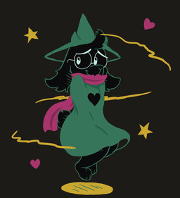 ambiguous_gender anthro black_body black_fur clothed clothing eyewear fur glasses scarf smile solo young young_anthro mukitanuki deltarune undertale_(series) ralsei bovid caprine darkner goat mammal 2018 digital_media_(artwork)