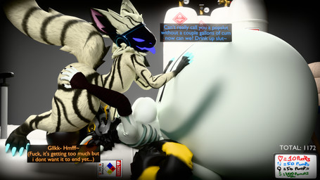 air_inflation air_tank air_tank_in_butt animal_genitalia animal_penis anthro balls belly belly_expansion belly_inflation big_balls big_belly big_butt big_penis bodily_fluids bone breasts butt claws cum cum_inflation cum_inside dialogue donation_drive duo equine_genitalia equine_penis erection expansion face_fucking female fur genital_fluids genitals glowing glowing_claws glowing_eyes hair hand_on_belly hand_on_butt holding_butt huge_balls huge_belly hyper hyper_belly hyper_inflation immobile inflation irrumatio looking_at_another machine male male/female male_penetrating markings nude object_in_ass open_mouth oral oral_penetration penetration penile penile_penetration penis penis_in_mouth profanity protogen_visor sex skull standing_over striped_markings striped_tail stripes tail tail_markings teeth text thick_thighs tongue white_body yellow_stripes vaqueroserg datrebleman_(protogen) levana_(vaqueroserg) canid canine mammal protogen skulldog_(species) 16:9 3d_(artwork) blender_(artwork) blender_cycles_(artwork) digital_media_(artwork) english_text hi_res widescreen