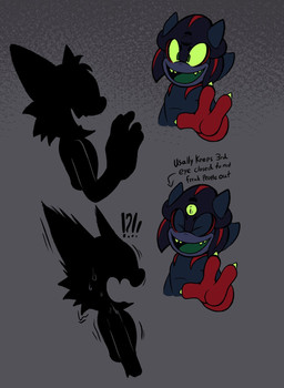 2_fingers anthro black_body claws duo faceless_character finger_claws fingers green_eyes green_sclera green_tongue male multi_eye red_hands scared sharp_teeth teeth tongue invdrscar sega sonic_the_hedgehog_(series) plagg_(invdrscar) alien black_arms_(sonic) hi_res