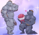 abs anthro balls barbell_piercing beard big_penis bodily_fluids body_hair bouquet chest_hair duo eyewear eyewear_on_head facial_hair flower genitals glans glasses hand_behind_head heart_symbol holding_bouquet holding_flower holding_object kneeling male male/male musclegut muscular muscular_anthro muscular_male nipple_barbell nipple_piercing nipples not_furry nude nude_anthro nude_male on_one_knee pecs penis penis_size_difference piercing plant romantic romantic_ambiance romantic_couple rose_(flower) small_penis sunglasses sunglasses_on_head sweat vein veiny_penis maldu nintendo pokemon flint_steel ryuji_kaiyo generation_1_pokemon machoke pokemon_(species) absurd_res digital_media_(artwork) hi_res