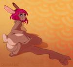 4_toes anthro blue_eyes breasts brown_body brown_fur butt curling_toes feet female fur glistening glistening_hair hair looking_at_viewer nipples nude pink_hair plantigrade simple_background smile soles solo toes charmrage chelsea_(dkside41) lagomorph leporid mammal rabbit