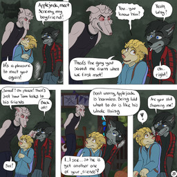 5_panel_comic angry anthro blue_eyes bottomwear broken_window brown_eyes cigarette cigarette_in_mouth clothed clothing collar creepy_smile dialogue exclamation_point flannel_shirt fur greeting grey_body grey_fur group hand_in_pocket hands_behind_back hands_together holding_cigarette holding_object hoodie inside logo long_snout looking_at_another male name_in_dialogue object_in_mouth page_number pants pockets presenting_another red_eyes scared shirt smile smiling_at_another smoke smoking smoking_cigarette snarling snout speech_bubble tail tank_top text topwear trio white_body white_fur yellow_body yellow_fur kriek_wildebeest jack_(kriek_wildebeest) jeremy_(kriek_wildebeest) tom_(kriek_wildebeest) border_collie borzoi canid canine canis collie domestic_dog herding_dog hunting_dog husky hybrid mammal nordic_sled_dog pastoral_dog sheepdog sighthound spitz wolf 1:1 artist_logo comic english_text hi_res