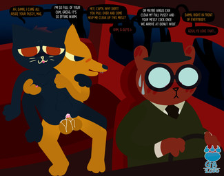 3_fingers 3_toes accessory animal_genitalia animal_penis anthro anthro_on_anthro anthro_penetrated anthro_penetrating anthro_penetrating_anthro balls blue_body blue_fur blush bodily_fluids breasts brown_body brown_fur canine_genitalia canine_penis car clothed clothing command_to_clean cuckold cum cum_from_vagina cum_in_vagina cum_inside dialogue driving ejaculation erection eyewear feet female fingers fur gay_to_straight genital_fluids genitals glasses group hat head_tuft headgear headwear inside_car inside_vehicle interspecies jacket knotting male male/female markings necktie night nipples notched_ear nude on_model orientation_play paws penetration penile penile_penetration penis penis_in_vagina red_eyes sex shirt sitting slightly_chubby slightly_chubby_female speech_bubble sweat sweatdrop talking_to_another text toes tongue tongue_out topwear tuft vaginal vaginal_fluids vaginal_knotting vaginal_penetration vehicle vulva whisker_markings yellow_body yellow_fur grolarbearsins night_in_the_woods angus_delaney gregg_lee mae_borowski bear canid canine domestic_cat felid feline felis fox mammal 2020 absurd_res digital_drawing_(artwork) digital_media_(artwork) english_text hi_res