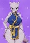 asian_clothing big_breasts breasts clothing female hand_on_hip holowear_(pokemon) looking_at_viewer mouthless small_waist solo tail thick_thighs wide_hips wozzu1 nintendo pokemon pokemon_unite martial_arts_style_mewtwo generation_1_pokemon legendary_pokemon mewtwo pokemon_(species) hi_res