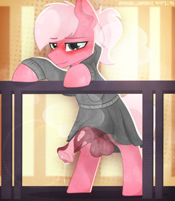 animal_genitalia animal_penis backlighting balls biped blush blush_lines bodily_fluids bottomwear clothed clothing crossdressing crossgender dripping equine_balls equine_genitalia equine_penis erection erection_under_skirt feral genitals hoodie light looking_at_viewer male mottled mottled_genitalia musk musky_balls musky_penis penis presenting presenting_penis skirt solo steam sweat sweatdrop sweaty_balls sweaty_genitalia topwear parabellumpony hasbro my_little_pony gewehr_blueberry_(parabellumpony) earth_pony equid equine horse mammal pony hi_res lighting