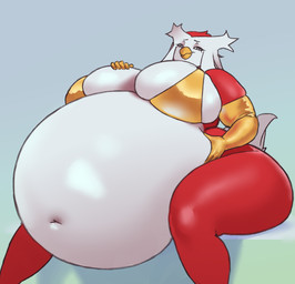 anthro beak belly belly_grab big_belly big_breasts bra breasts clothing female front_view gloves hand_on_breast handwear huge_belly huge_breasts hyper pregnant pregnant_anthro pregnant_female simple_background smile solo tail thick_thighs underwear odisia nintendo pokemon debbie_(corgipudding) fan_character avian bird delibird generation_2_pokemon pokemon_(species) absurd_res hi_res