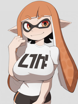 big_breasts black_bottomwear black_clothing black_shorts bottomwear breasts clothing eyebrows female front_view grey_background hair humanoid_pointy_ears looking_at_viewer not_furry orange_eyebrows orange_eyes orange_hair pointy_ears pseudo_hair shirt shorts simple_background smile smiling_at_viewer solo tan_body tan_ears tan_skin tentacle_hair tentacles topwear white_clothing white_shirt white_topwear cooliehigh nintendo splatoon inkling_girl kaori_(splatoon) animal_humanoid aquatic aquatic_humanoid cephalopod cephalopod_humanoid humanoid inkling mollusk mollusk_humanoid 2025 cel_shading colored digital_media_(artwork) hi_res shaded