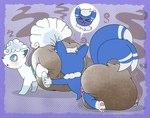>_< alolan_form alolan_vulpix ambiguous_gender anthro big_diaper blush bottomwear clothing diaper diaper_sniffing duo eyes_closed facesitting feces feral generation_6_pokemon generation_7_pokemon hi_res looking_at_another looking_back looking_pleasured male male/ambiguous meowstic messy_diaper multi_tail nintendo pokemon pokemon_(species) regional_form_(pokemon) scatplay sitting_on_another sniffing soiling stink_lines tail tenerius underwear