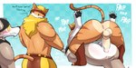 anthro big_dom_small_sub blonde_hair bodily_fluids brown_body brown_fur clothing cum cum_inside dialogue dominant dominant_male duo ejaculation from_front_position fur genital_fluids hair headgear headwear leaking_cum legs_up looking_at_another looking_back lying male male/male mating_press missionary_position motion_lines muscular muscular_anthro neck_tuft on_back on_top onomatopoeia orange_body orange_fur sex simple_background size_difference sound_effects spread_legs spreading stripes submissive submissive_male text tuft white_body white_fur alliartist epic_games fortnite meowtooth wendell_(fortnite) canid canine canis felid feline mammal pantherine tiger wolf absurd_res english_text hi_res