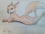 anthro brown_eyes butt ears_back looking_back male pivoted_ears simple_background smile smiling_at_viewer solo tail tongue tongue_out wolfyalex96 canid canine fox mammal 4:3 absurd_res hi_res traditional_media_(artwork)