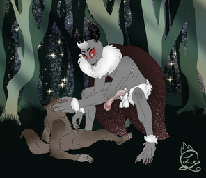 anthro armpit_hair balls becoming_erect body_hair caressing_face claws detailed_background duo erection fur genitals grass grey_body grey_fur hairy_balls hunched_over larger_male long_penis looking_at_another looking_up male male/male night penis plant reaching_towards_another red_eyes sitting size_difference smaller_male sparkles standing_over submissive submissive_anthro submissive_male tail tongue tongue_out tree wings lichqueen mythology arthropod canid canine humanoid insect lepidopteran mammal moth mythological_canine mythological_creature werecanid werecanine werecreature werewolf hi_res