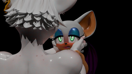 anthro bat_ears bedroom_eyes blue_eyeshadow bodily_fluids drooling duo eyelashes eyeshadow fangs female female/female freckled_shoulders freckles fur glistening_eyelids green_eyes hair heart_pupils heart_symbol long_eyelashes makeup narrowed_eyes piercing saliva saliva_string seductive sweat teeth white_body white_fur white_hair betterbeans_(artist) nottanj_(modeler) warfaremachine_(modeler) sega sonic_the_hedgehog_(series) officer_flint_(foresttherotten) rouge_the_bat bat mammal murid murine rat rodent 3d_(artwork) absurd_res digital_media_(artwork) hi_res