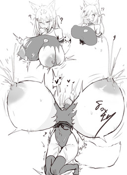 areola aroused big_breasts blush blush_lines bodily_fluids breast_expansion breasts clothing expansion female genital_fluids huge_breasts hyper hyper_breasts kneeling laboratory_equipment laboratory_glassware lactating looking_pleasured milk motion_lines nipples orgasm projectile_lactation question_mark scientific_instrument simple_background solo test_tube text tongue tongue_out torn_clothing vaginal_fluids wardrobe_malfunction fox4_19 animal_humanoid canid canid_humanoid canine canine_humanoid fox_humanoid humanoid mammal mammal_humanoid hi_res monochrome signature