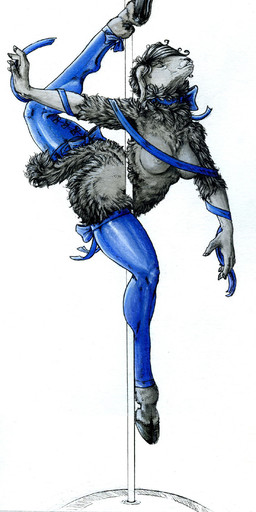 black_hair breasts clothing dancing eyes_closed female fur grey_body grey_fur hair legwear nude pole pole_dancing ribbons solo stockings winterbalg alis_(winterbalg) bovid caprine domestic_sheep mammal sheep 2012