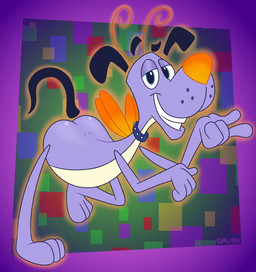 abstract_background antennae_(anatomy) anthro aura bent_over butt casual_nudity collar collar_only detachable detachable_limbs eyebrows fur male nude orange_wings pear-shaped_figure purple_body purple_fur raised_eyebrow smug solo toony wide_hips wings gavanzude skillsville scout_(skillsville) arthropod butterfly canid canine canis domestic_dog hybrid insect lepidopteran mammal alternate_version_at_paywall digital_drawing_(artwork) digital_media_(artwork) hi_res signature