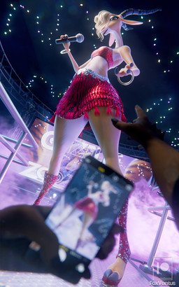 anthro biped blonde_hair bottomwear bracelet breasts cellphone clothed clothing electronics female hair holding_cellphone holding_microphone holding_object holding_phone jewelry microphone miniskirt on_stage phone red_clothing skirt tan_body thick_thighs topwear foxventus twilightv0ids_(modeler) disney zootopia gazelle_(zootopia) antelope bovid gazelle mammal 3d_(artwork) digital_media_(artwork) hi_res