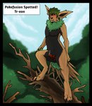 1_eye anthro black_body black_border black_fur black_nose blush bodily_fluids border brown_body cel_shading claws eeveelution ejaculation finger_claws forest forest_background fur fusion generation_1_pokemon generation_6_pokemon genital_fluids genitals green_body green_fur green_hair green_tail hair hybrid intersex jolteon knot long_ears maleherm mane nature nature_background neck_tuft nintendo nipples nude pawpads paws penis perching plant pokemon pokemon_(species) pokemon_fusion puppetmaster13uwu red_eyes shaded short_tail solo tail text text_box toe_claws tree trevenant tuft
