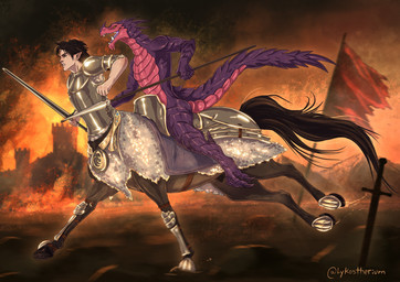 animal_genitalia anthro armor battle fully_sheathed genitals hooves male melee_weapon polearm riding riding_on_back sheath spear sword tail weapon lykostherium european_mythology greek_mythology mythology breghar_(drakengarth) fionn_(drakengarth) centaur dragon equid equid_taur humanoid_taur mammal mammal_taur mythological_creature mythological_scalie scalie taur absurd_res hi_res