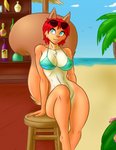 anthro beach bikini bottomless breasts clothed clothing female hair outside red_hair seaside sitting solo swimwear two-piece_swimsuit emoti nabby eurasian_red_squirrel mammal rodent sciurid tree_squirrel digital_media_(artwork) shaded