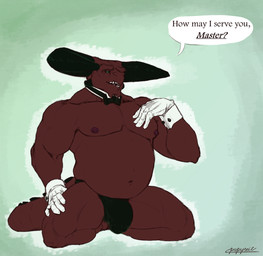 anthro balls belly biceps bow_tie briefs bulge butler clothing collar cuff_links cuffs_(clothing) formal formal_wear genitals gentleman gloves handwear horn kneeling male master musclegut muscular muscular_anthro muscular_male muscular_sub nipples overweight overweight_anthro overweight_male pecs penis servant shirt_cuffs slightly_chubby slightly_chubby_male smile solo speedo submissive submissive_male swimwear thong underwear papyreit percival demon hi_res