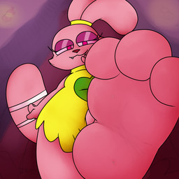 3_toes anthro ears_tied_back feet female foot_fetish foot_focus fur looking_at_viewer looking_down looming_foot pink_body pink_fur solo toes young young_anthro dragotrashcan cartoon_network chowder_(series) panini_(chowder) lagomorph leporid mammal rabbit 1:1 absurd_res hi_res