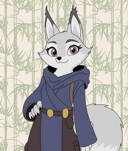 anthro bamboo bamboo_forest bamboo_tree breasts clothed clothing female forest fur grey_body grey_fur outside plant solo tail tree bluehound2025 dreamworks kung_fu_panda zhen_(kung_fu_panda) canid canine canis corsac_fox fox mammal true_fox digital_media_(artwork) hi_res