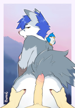 anthro blue_hair bouncing bouncing_breasts breasts butt duo female first_person_view fluffy foreskin fur genitals grey_body grey_fur grinding hair hand_on_butt hot_dogging humanoid_genitalia humanoid_penis looking_at_viewer looking_back male male/female male_pov nipples nude penis penis_on_butt pink_nipples rubbing sex white_body white_fur yellow_body yellow_eyes yellow_fur mantucat gabriel_serealia north_(gabriel_serealia) avian bird enfield 2d_animation animated frame_by_frame hi_res short_playtime