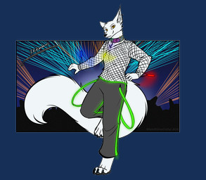 anthro barefoot bottomwear clothing collar feet fishnet_clothing fishnet_topwear fur looking_at_viewer male on_one_leg pants simple_background smile solo standing tail topwear white_body white_fur whenwolvescryout sasha_(ikikoroboros) canid canine fox mammal 2025 alpha_channel