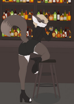 4_fingers alcohol alcohol_bottle anthro bangs bar bar_counter bar_stool bent_arm bent_leg beverage beverage_bottle big_butt black_bottomwear black_clothing black_dress_shirt black_high_heeled_boots black_hotpants black_shorts blonde_eyebrows blonde_hair boots bottle bottomwear brown_body brown_fur brown_pupils brown_tail butt closed_smile clothed clothed_anthro clothed_female clothing container counter cup eyebrows eyelashes female female_anthro fingernails fingers fluffy fluffy_tail footwear fully_clothed fully_clothed_anthro fully_clothed_female fur furniture hair high_heeled_boots high_heels holding_beverage holding_container holding_cup holding_object hotpants inside lidded_eyes long_tail looking_back_at_self mouth_closed multicolored_body multicolored_fur nails pink_nose pose pupils shelf shoes short_hair shorts smile smiling_at_self solo stool tail two_tone_body two_tone_fur two_tone_tail white_body white_fur yellow_eyes elcastorblanco bourbon_(indiblde) canid canine canis mammal wolf 2024 cel_shading colored digital_drawing_(artwork) digital_media_(artwork) hi_res shaded