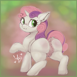 anatomically_correct anatomically_correct_genitalia anatomically_correct_vulva animal_genitalia animal_vulva anus breasts butt equine_genitalia equine_vulva female feral genitals hair horn looking_back multicolored_hair nipples pink_hair presenting presenting_hindquarters raised_leg raised_tail rear_view simple_background small_breasts solo spread_legs spreading standing tail teats vulva white_body young young_female young_feral wolps friendship_is_magic hasbro my_little_pony mythology sweetie_belle_(mlp) equid equine horse mammal mythological_creature mythological_equine pony unicorn 1:1 absurd_res digital_media_(artwork) full-length_portrait hi_res portrait signature