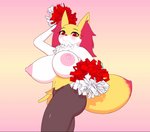 anthro areola big_breasts biped blush breasts cheerleader dipstick_tail eyebrows female fur holding_object huge_breasts inner_ear_fluff jiggling looking_at_viewer markings multicolored_tail nipples nude pom_poms red_eyes red_nose ribbons shaking_hips smile solo stick tail tail_markings tuft white_body white_fur yellow_body yellow_fur ikugo_(artist) nintendo pokemon fan_character seraphine_(roflfox) braixen canid generation_6_pokemon mammal pokemon_(species) 3d_(artwork) 3d_animation animated digital_media_(artwork) high_framerate short_playtime