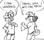 anthro black_and_white canid canine canis comic dialogue domestic_dog duo english_text eyewear glasses hi_res male mammal matt_riskely monochrome simple_background text tinydeerguy