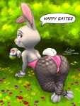 anthro bunny_costume butt clothed clothing costume dialogue egg female fur grey_body happy_easter holiday_message holidays legwear looking_at_viewer mature_anthro mature_female smile solo tail text thick_thighs link6432 disney easter zootopia bonnie_hopps lagomorph leporid mammal rabbit absurd_res digital_media_(artwork) english_text hi_res