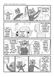 2020 4koma 5_fingers aniapt_(manga) anthro arms_bent bear bent_arm black_nose blush boba_bearstein bodily_fluids canid canine canis cheek_tuft chien clothed clothing comic conjoined_speech_bubble cute_fangs defeated dialogue digital_media_(artwork) dipstick_ears dipstick_tail domestic_dog dotted_line dotted_outline ear_markings english_text extended_arm extended_arms facial_tuft fingers forced_smile fox greyscale group hair hands_together happy holding_object hoodie inside japanese_text kemono looking_away male mammal markings mephitid messy_hair monochrome multicolored_body multicolored_ears multicolored_tail open_mouth open_smile riri_(tapirclip) screentone shocked simple_background skunk smile solo_focus speech_bubble standing stuttering sweat sweatdrop tail tail_markings tapirclip text text_box topwear tuft two_tone_body window