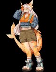 4_fingers 4_toes anthro backpack blue_eyes bottomwear cargo_shorts clothed clothed_anthro clothed_female clothing feet female fingers footwear fully_clothed fully_clothed_anthro fully_clothed_female hair jacket long_hair membrane_(anatomy) midriff navel one_eye_closed open_toe_shoes orange_body shielding_eyes shoes shorts simple_background sneakers socks solo standing toeless_footwear toeless_shoes toeless_sneakers toes topwear transparent_background webbed_hands white_hair windbreaker shrimown sushi_(sootsprite) fish marine shark 2025 absurd_res alpha_channel hi_res