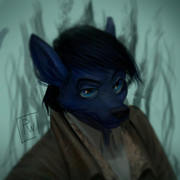 anthro blue_body blue_fur clothed clothing dark fur hair male solo poisewritik outlast miles_upshur canid canine canis mammal wolf 1:1 digital_media_(artwork) hi_res