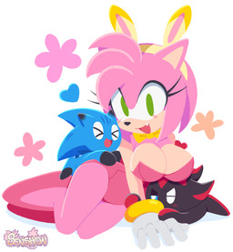 anthro big_breasts blue_body blue_eyes breasts cleavage clothed clothing female green_eyes group heart_symbol looking_at_viewer male multicolored_body open_mouth open_smile pink_body red_body simple_background smile smiling_at_viewer tan_body two_tone_body senshion sega sonic_the_hedgehog_(series) amy_rose shadow_the_hedgehog sonic_the_hedgehog chao_(sonic) eulipotyphlan hedgehog mammal 2026 absurd_res hi_res